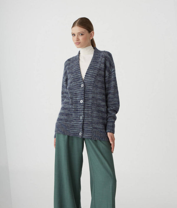 Jersey Cardigan - Mocha Bisque And Neon Navy