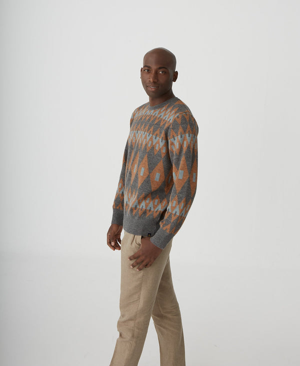 Geometric Patterns Sweater - Gray And Coral Sands
