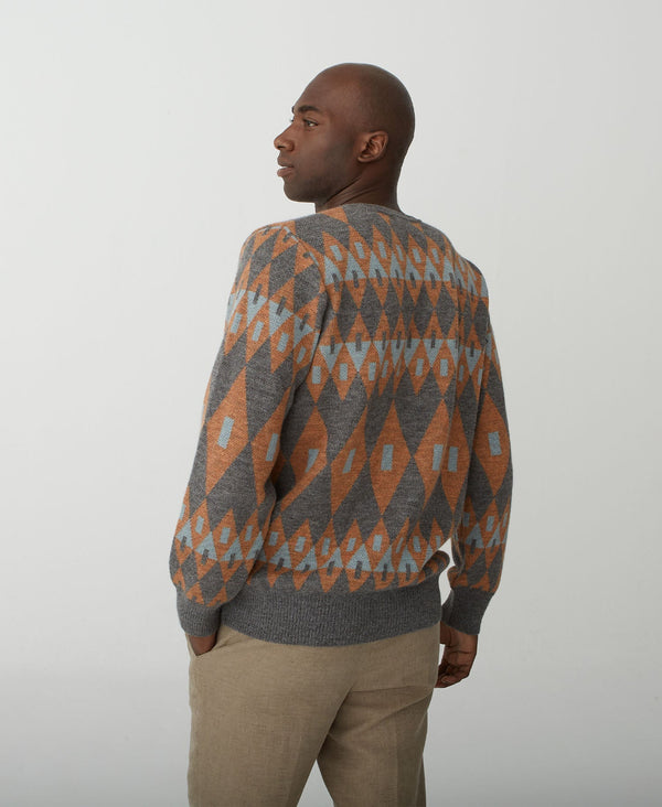 Geometric Patterns Sweater - Gray And Coral Sands