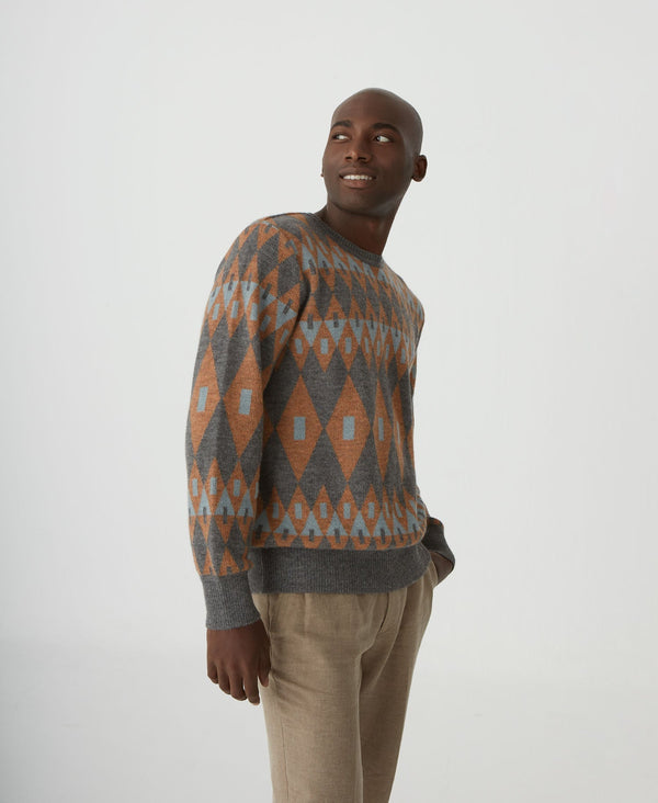 Geometric Patterns Sweater - Gray And Coral Sands