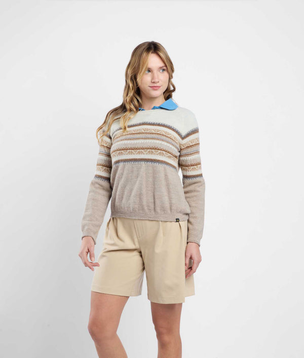 Her Yoke Jacquard O Neck Sweater - Smoke Gray And Artic Wolf