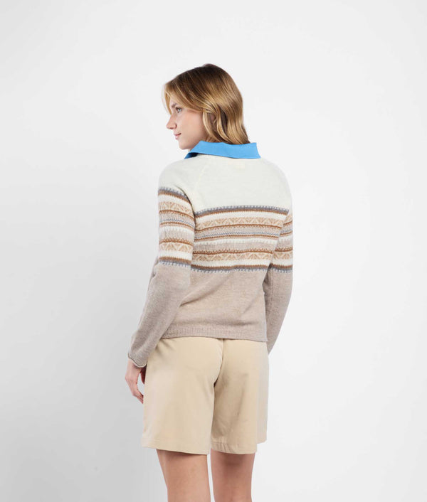 Her Yoke Jacquard O Neck Sweater - Smoke Gray And Artic Wolf