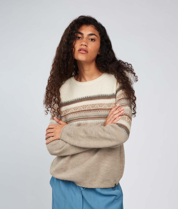 Her Yoke Jacquard O Neck Sweater - Smoke Gray And Artic Wolf