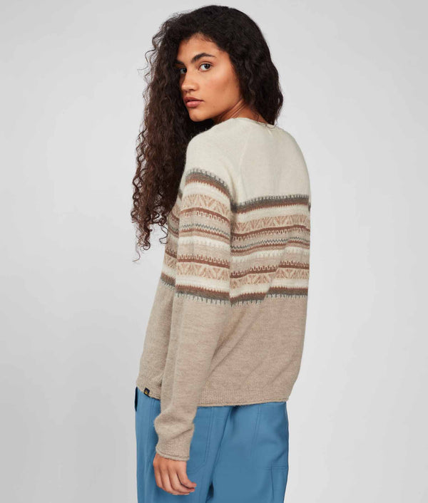 Her Yoke Jacquard O Neck Sweater - Smoke Gray And Artic Wolf