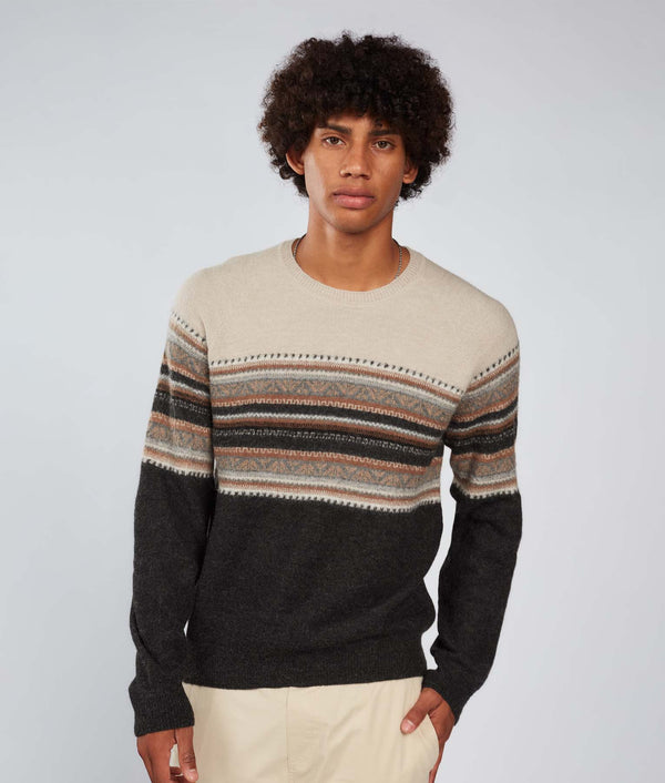 His Yoke Jacquard O Neck Sweater