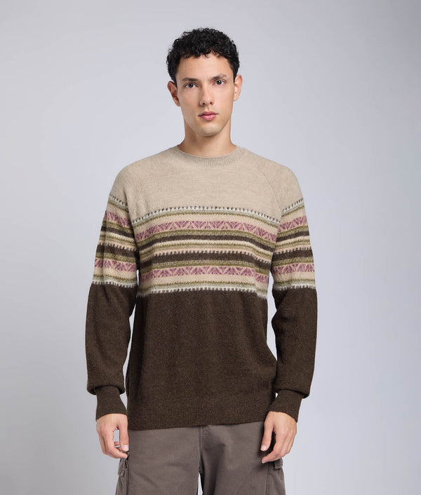 His Yoke Jacquard O Neck Pullover