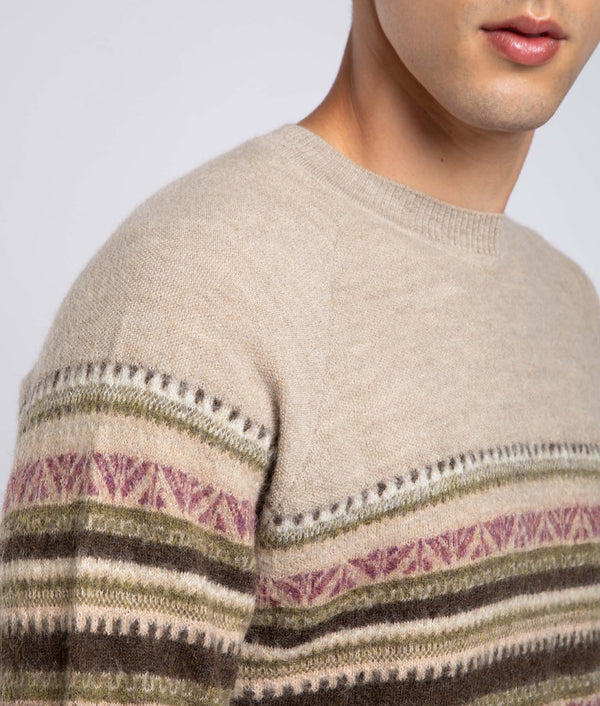 His Yoke Jacquard O Neck Pullover