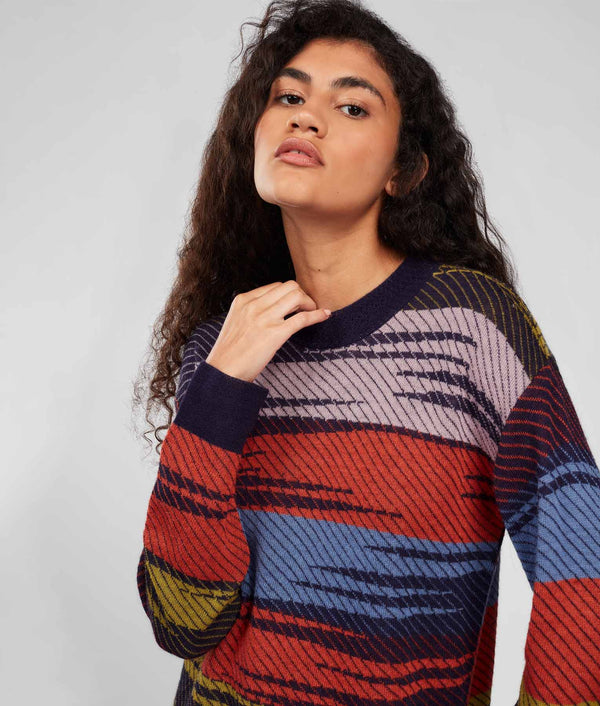 Eyelet Details Jacquard Sweater - Summer Fig And Colony Blue