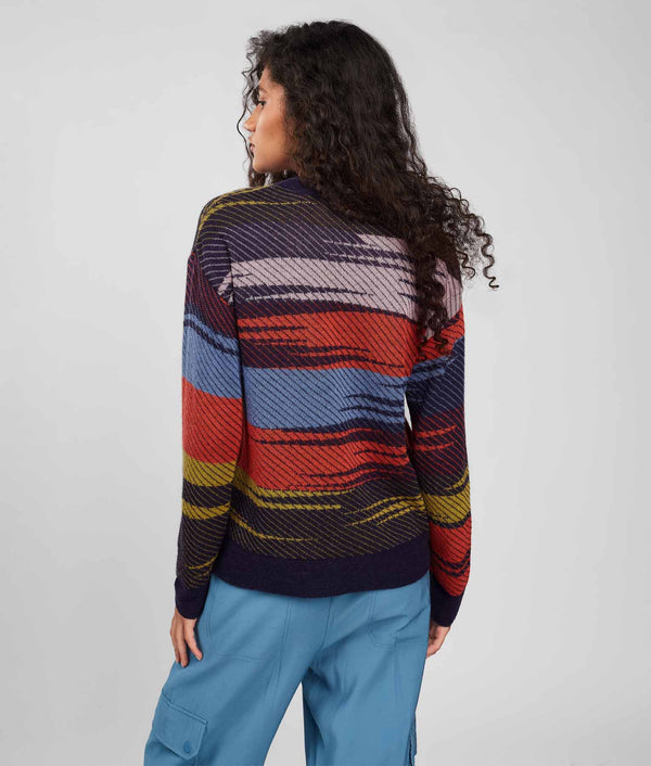 Eyelet Details Jacquard Sweater - Summer Fig And Colony Blue