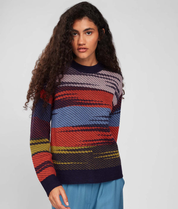 Eyelet Details Jacquard Sweater - Summer Fig And Colony Blue