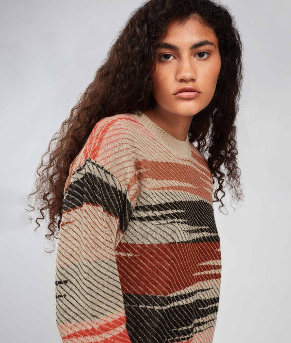 Eyelet Details Jacquard Sweater - Peach Beige And Redwoood