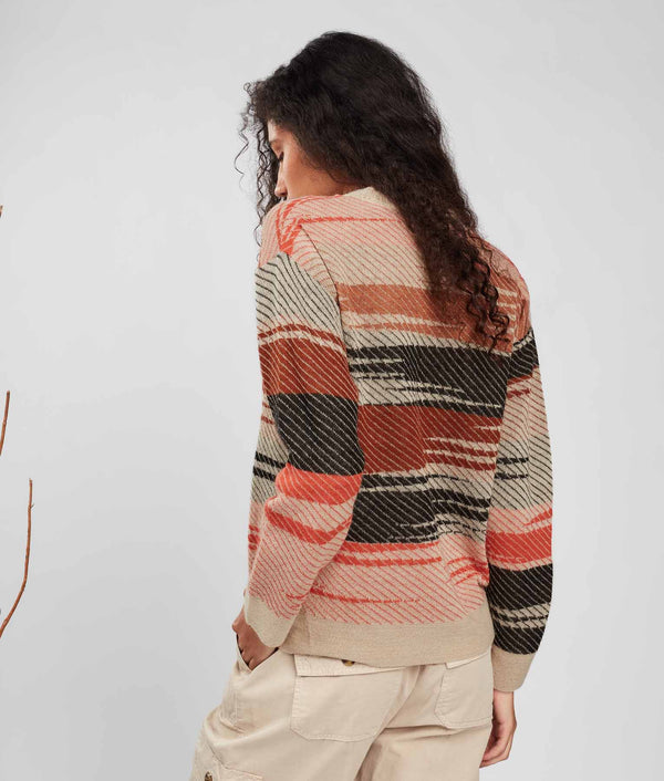 Eyelet Details Jacquard Sweater - Peach Beige And Redwoood
