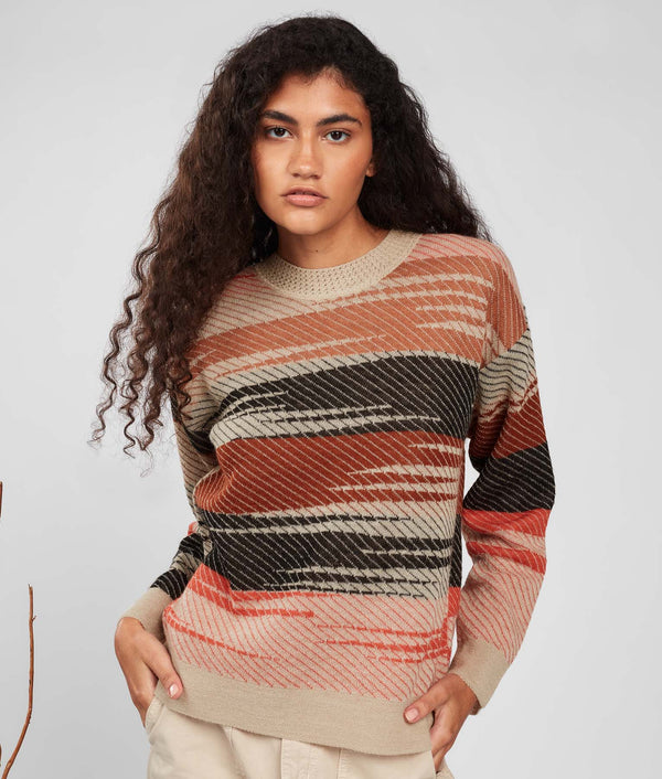 Eyelet Details Jacquard Sweater - Peach Beige And Redwoood