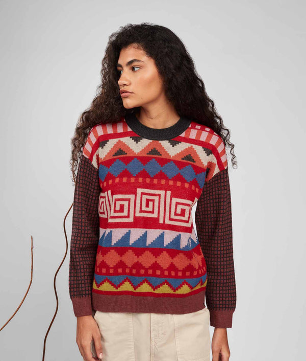 Jacqurd Mock Neck Sweater - Adrenaline Rush And Madder Brown