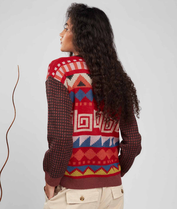 Jacqurd Mock Neck Sweater - Adrenaline Rush And Madder Brown