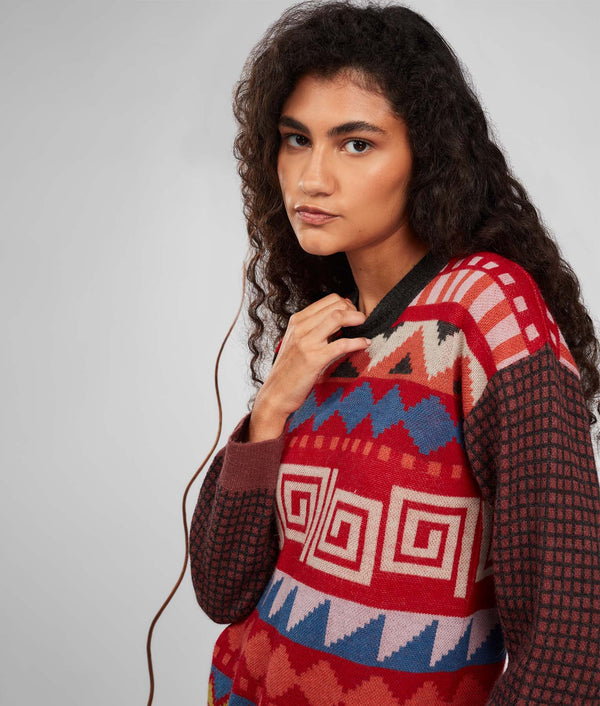 Jacqurd Mock Neck Sweater - Adrenaline Rush And Madder Brown