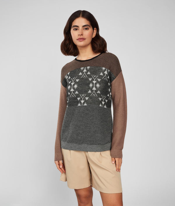 Lin & Jac O Neck Sweater - Brown Squirrel And Steel Gray
