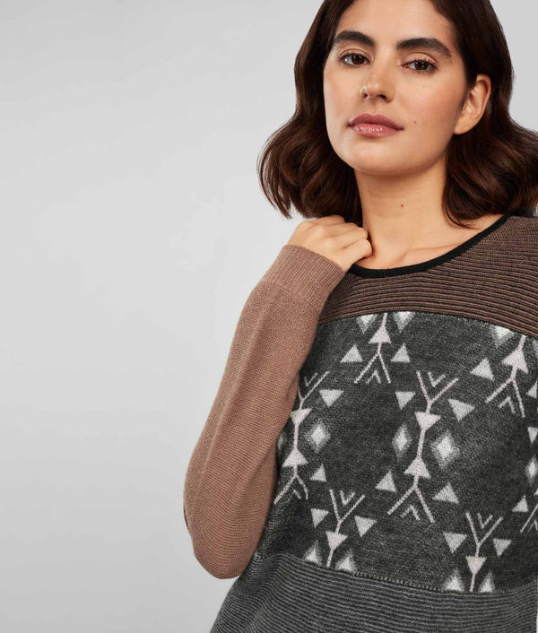 Lin & Jac O Neck Sweater - Brown Squirrel And Steel Gray