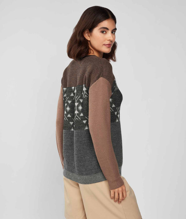Lin & Jac O Neck Sweater - Brown Squirrel And Steel Gray