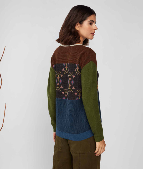 Lin & Jac O Neck Sweater - Chocolate Fondant And Burnt Olive