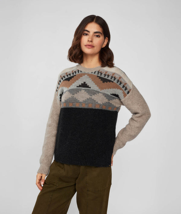 Yoke Jacquard Crew Neck Sweater - Tap Shoe And Cement