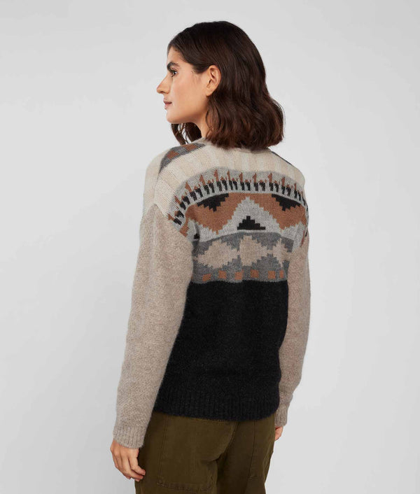 Yoke Jacquard Crew Neck Sweater - Tap Shoe And Cement