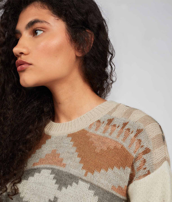 Yoke Jacquard Crew Neck Sweater - Sable And Desert Sand