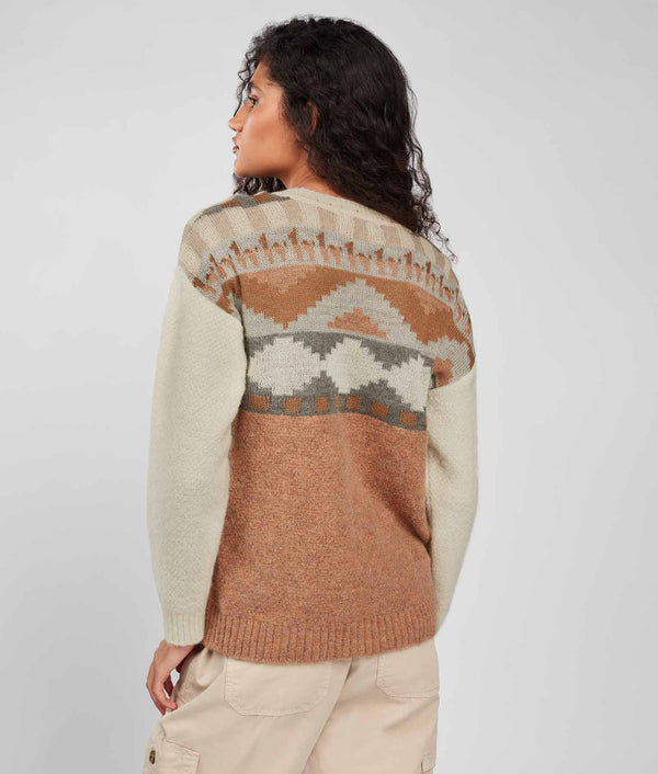 Yoke Jacquard Crew Neck Sweater - Sable And Desert Sand