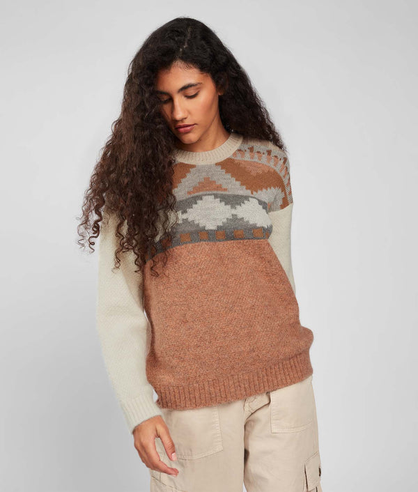 Yoke Jacquard Crew Neck Sweater - Sable And Desert Sand