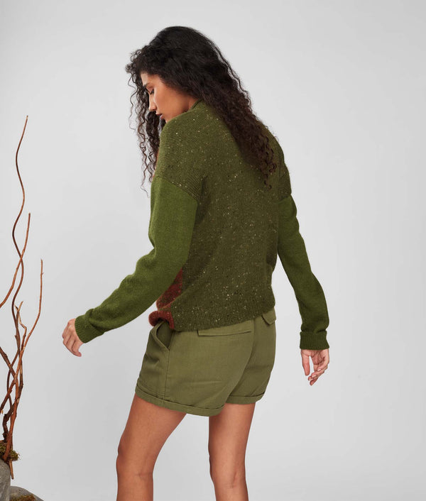 Bicolor Ptp Motif Sweater - Military Olive And Arabian Spice