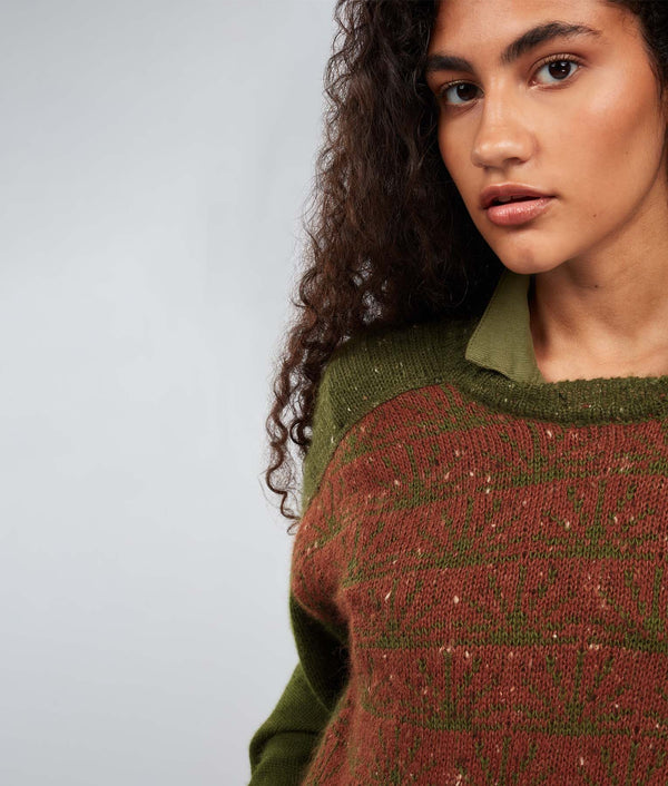Bicolor Ptp Motif Sweater - Military Olive And Arabian Spice
