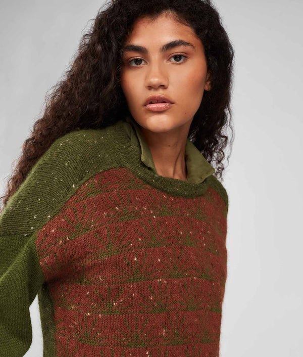 Bicolor Ptp Motif Sweater - Military Olive And Arabian Spice