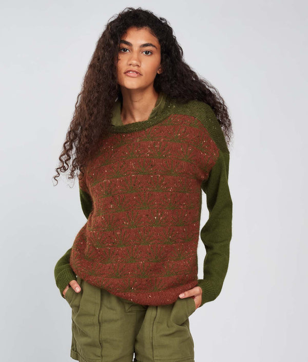 Bicolor Ptp Motif Sweater - Military Olive And Arabian Spice