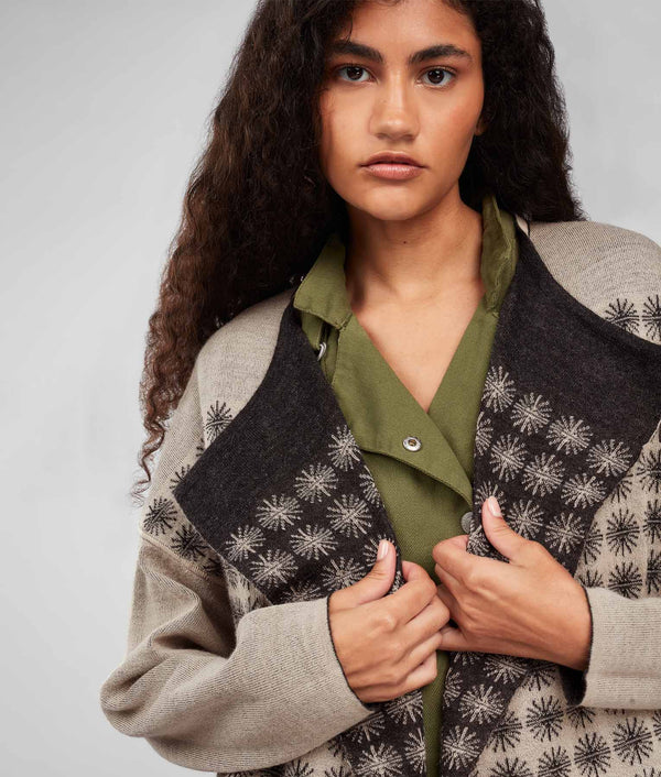 Bicolor Ptp Motif Double Face Cardigan - Black Bean And Cement
