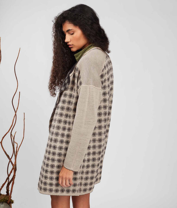 Bicolor Ptp Motif Double Face Cardigan - Black Bean And Cement