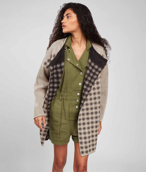Bicolor Ptp Motif Double Face Cardigan - Black Bean And Cement