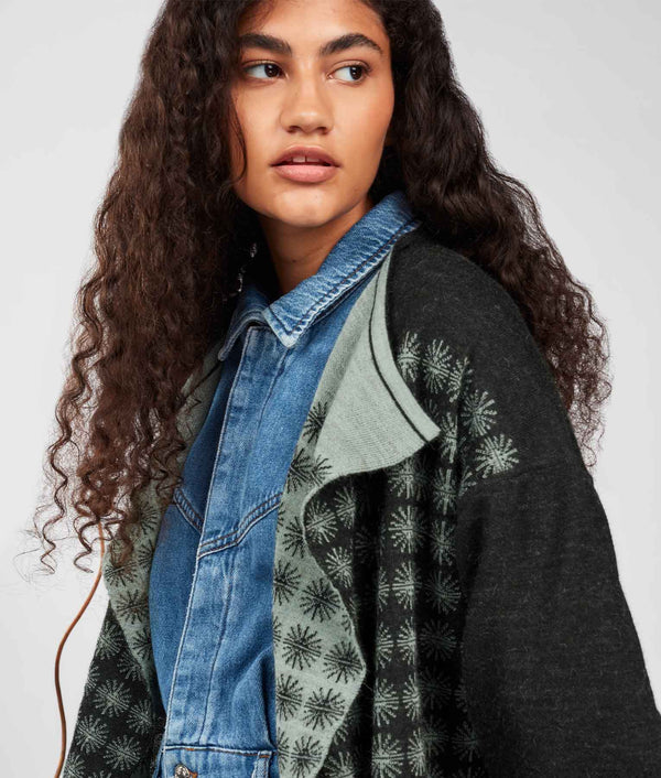 Bicolor Ptp Motif Double Face Cardigan - Iceberg Green And Rosin