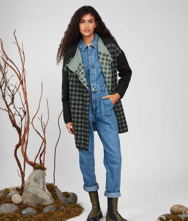Bicolor Ptp Motif Double Face Cardigan - Iceberg Green And Rosin