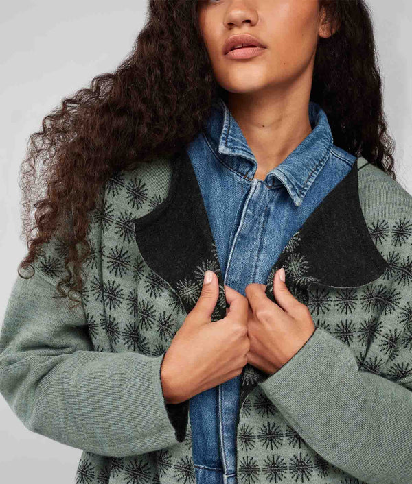 Bicolor Ptp Motif Double Face Cardigan - Iceberg Green And Rosin