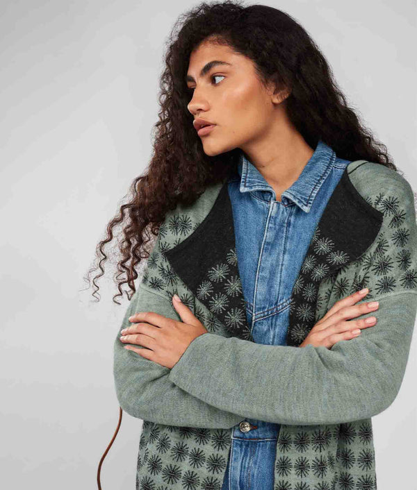 Bicolor Ptp Motif Double Face Cardigan - Iceberg Green And Rosin