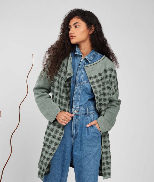 Bicolor Ptp Motif Double Face Cardigan - Iceberg Green And Rosin