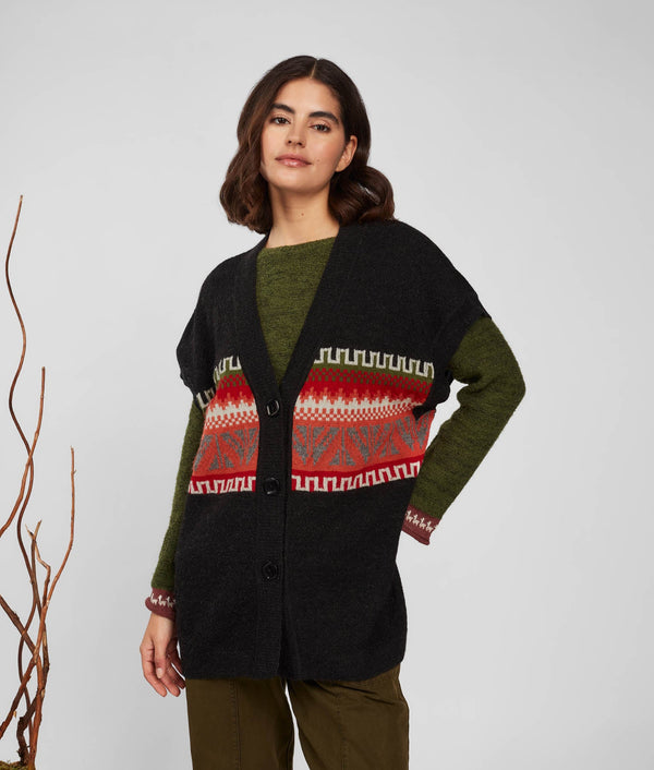 Jacquard Landscape Vest - Tap Shoe And Orange Red