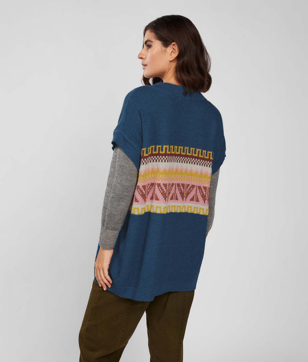Jacquard Landscape Vest - Cabernet And Majolica Blue