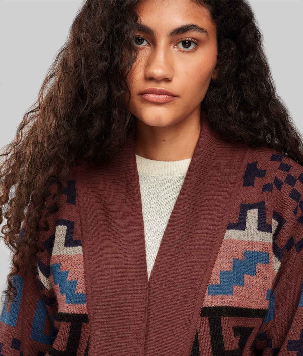 From The Heights Jacquard Shawl Neck Cardigan - Pesto And Cooper Brown