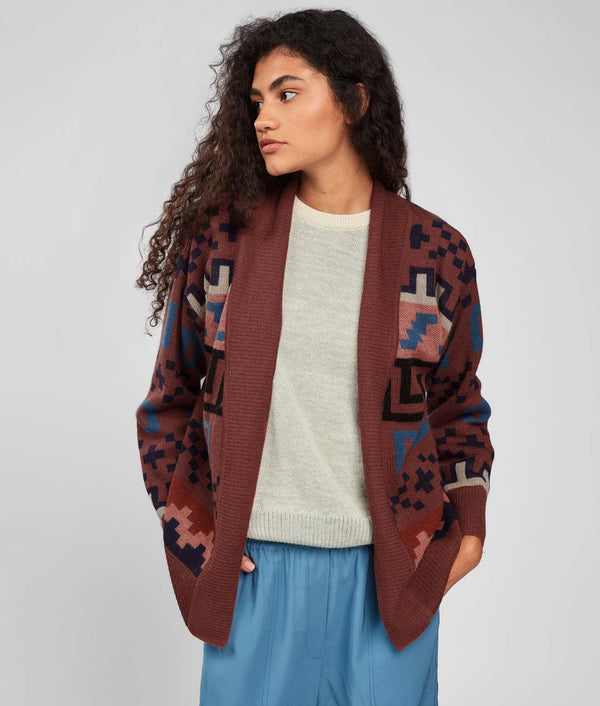 From The Heights Jacquard Shawl Neck Cardigan - Pesto And Cooper Brown