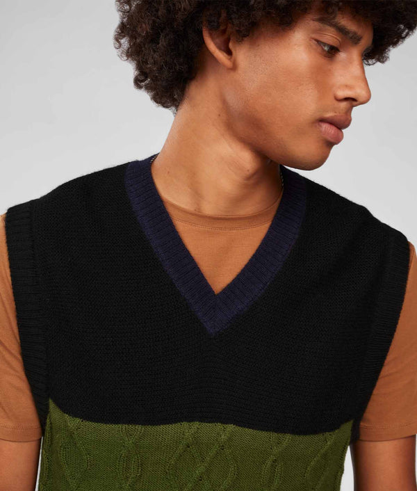 Men'S Textures & Cables Slipover - Forest Elf And Fired Brick