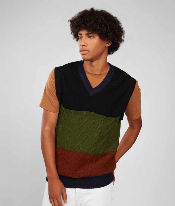 Men'S Textures & Cables Slipover - Forest Elf And Fired Brick