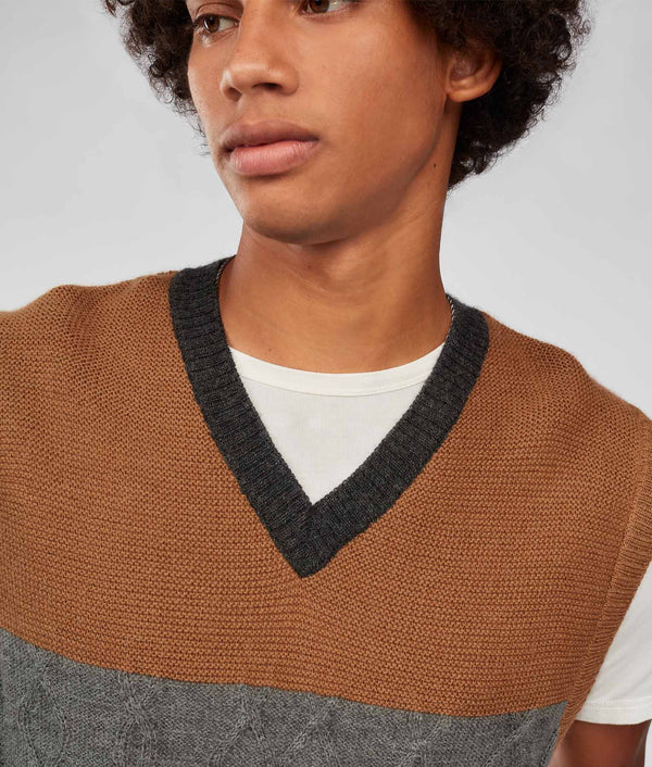Men'S Textures & Cables Slipover - Amber Brown And Hematite