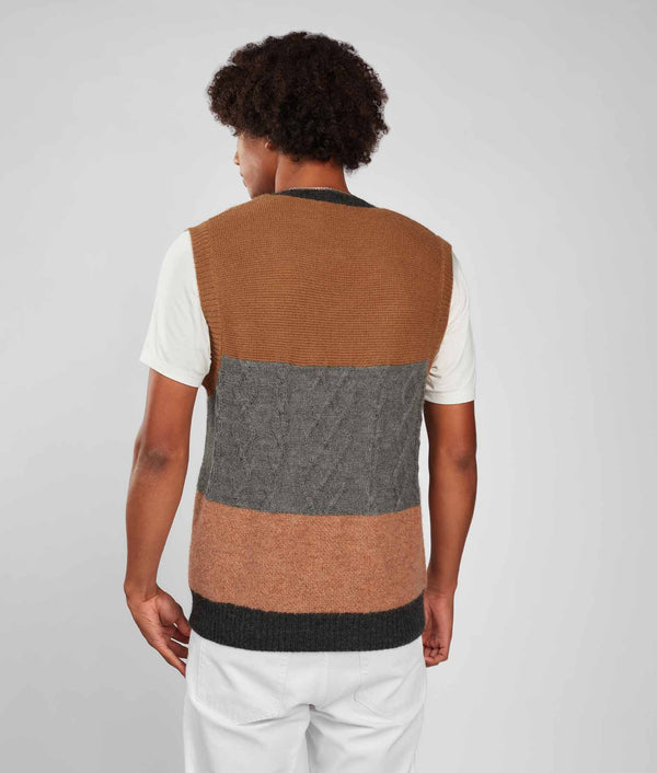Men'S Textures & Cables Slipover - Amber Brown And Hematite
