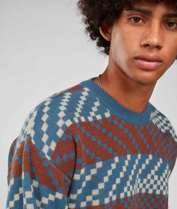 Flash Jacquard Crew Neck Sweater - Riverside And Arabian Spice